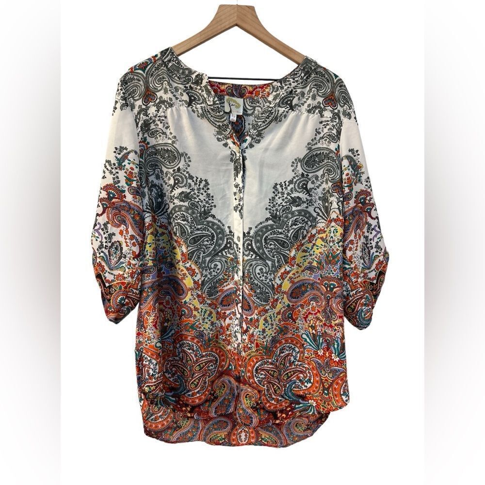 Fig Flower Anthropologie Women Multicolor‎ Paisley Pattern Button Up Tunic sz 1X